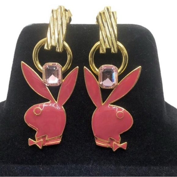 Oceanus x Playboy Collaboration Gold-tone Pink Playboy Bunny Post Earrings NWOT - Picture 1 of 7